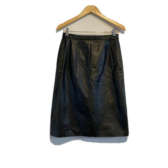 West Bay Sport Leathers Vintage 100% Leather Pencil Skirt Size 8 Black - Picture 1 of 9